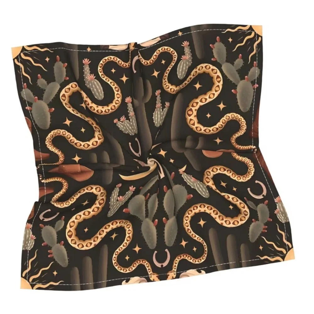 🌵 Western Desert Skull Snake Scarf Bandana 19.7” Boho Cowboy Cactus Print